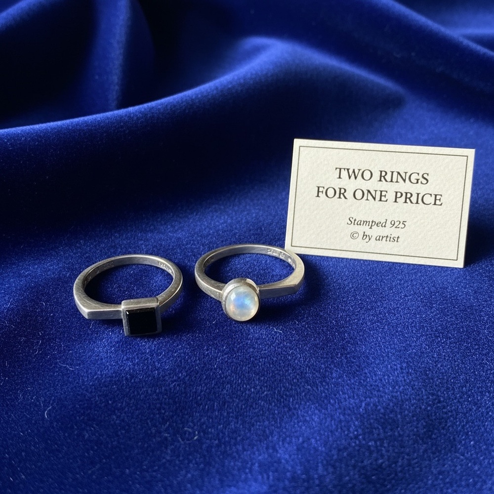Sterling Silver Moonstone and Black Onyx Stackable Rings two rings - Picture 6 of 6